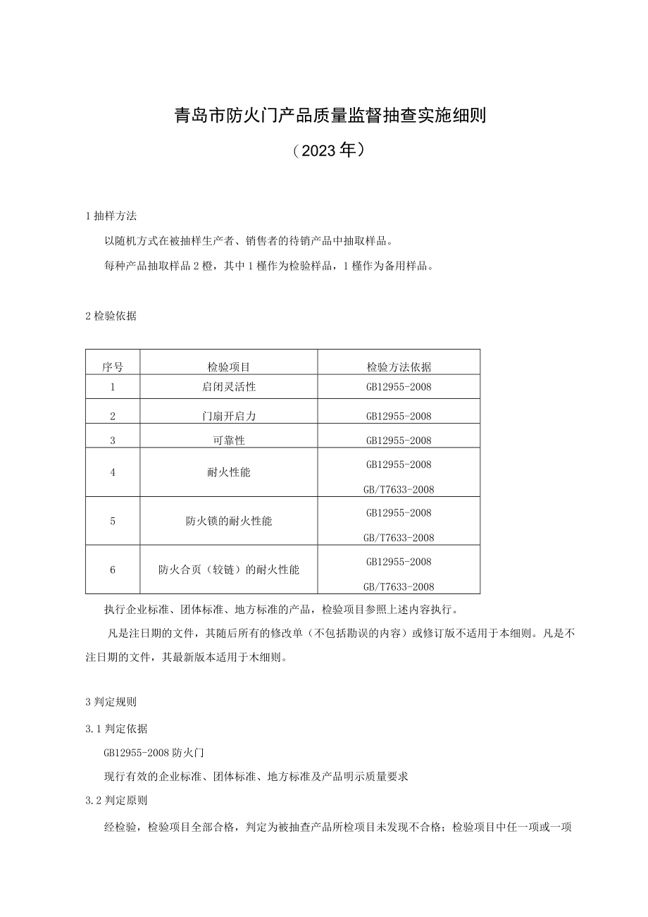 青岛市防火门产品质量监督抽查实施细则2023年.docx_第1页