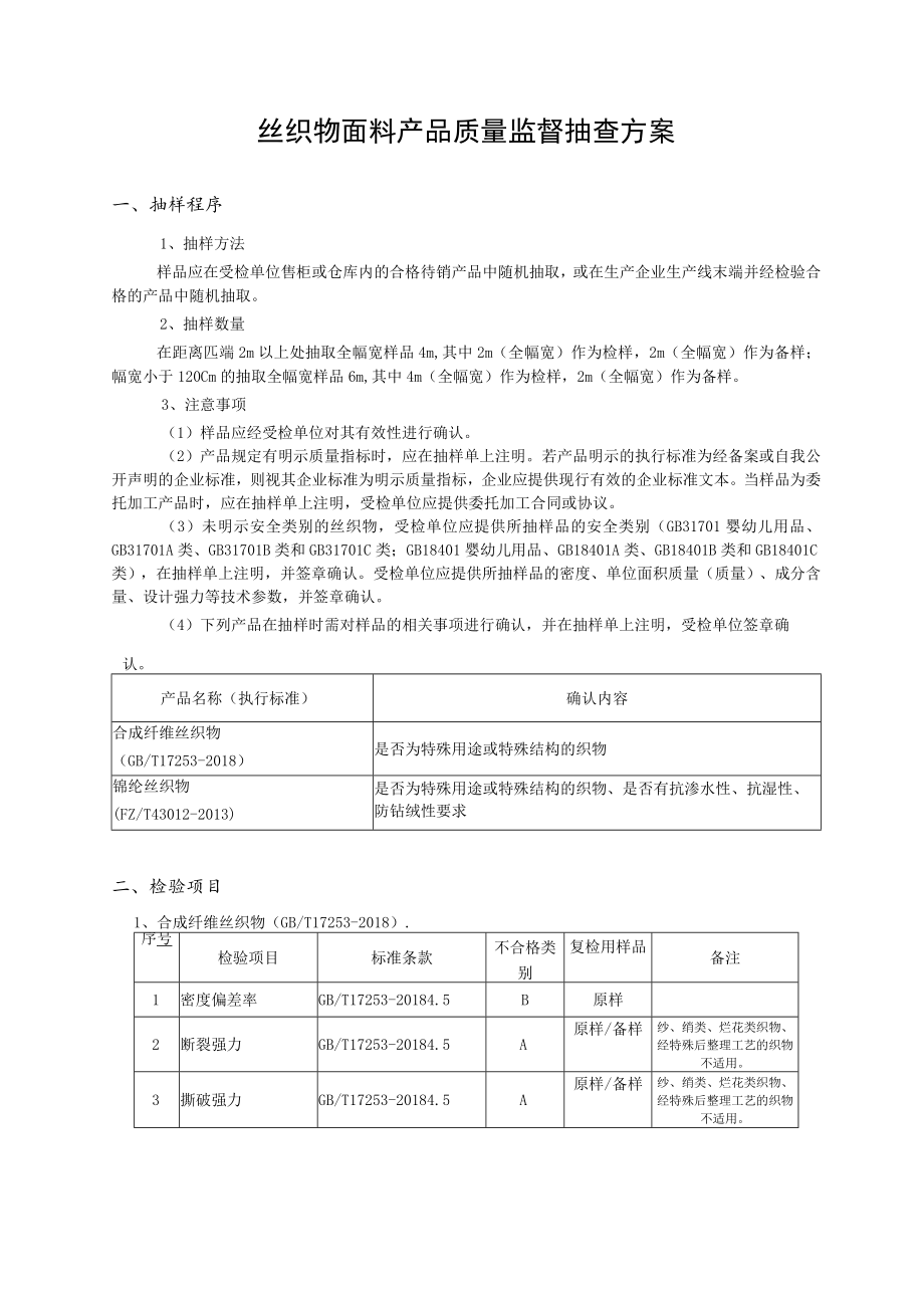 绍兴市产品质量监督抽查方案丝织物面料.docx_第2页