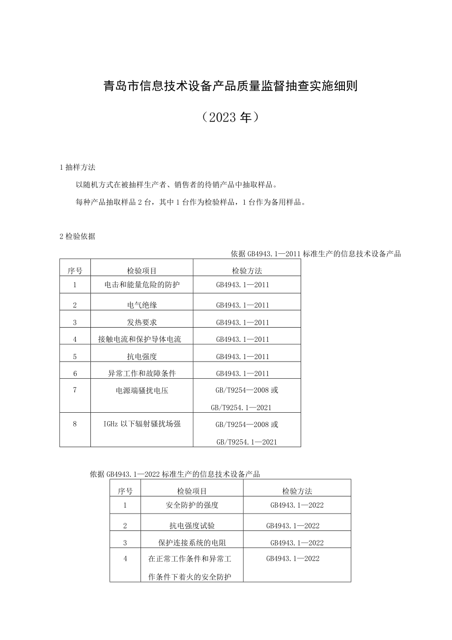 青岛市信息技术设备产品质量监督抽查实施细则2023年.docx_第1页