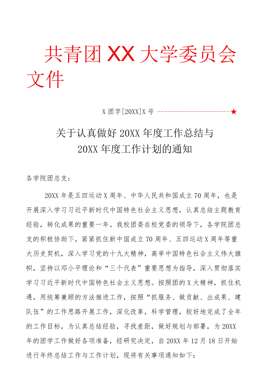 关于做好年度团工作总结与计划的通知.docx_第1页