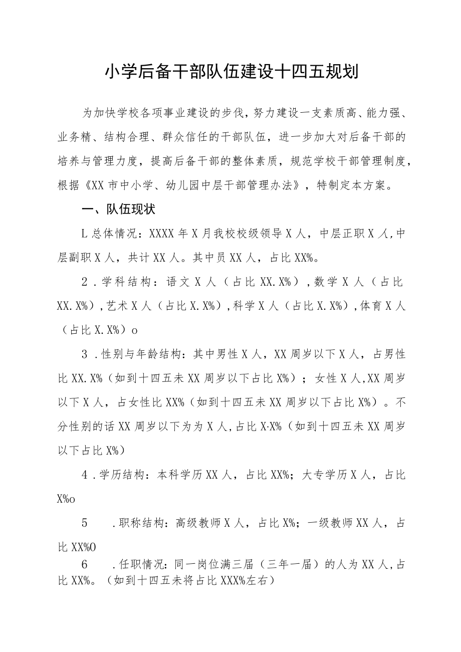 小学后备干部队伍建设十四五规划.docx_第1页