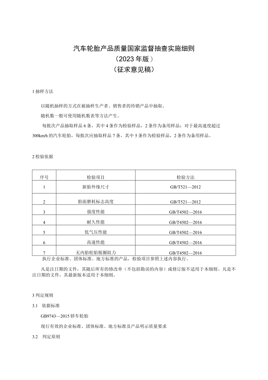 16 《汽车轮胎产品质量国家监督抽查实施细则（2023年版）》（征求意见稿）.docx_第1页