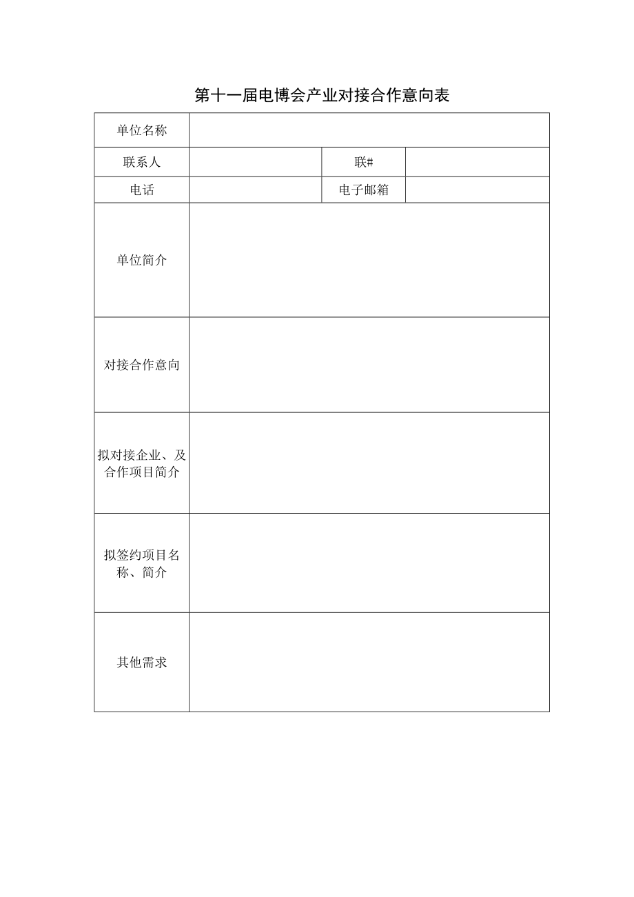 第十一届电博会产业对接合作意向表.docx_第1页