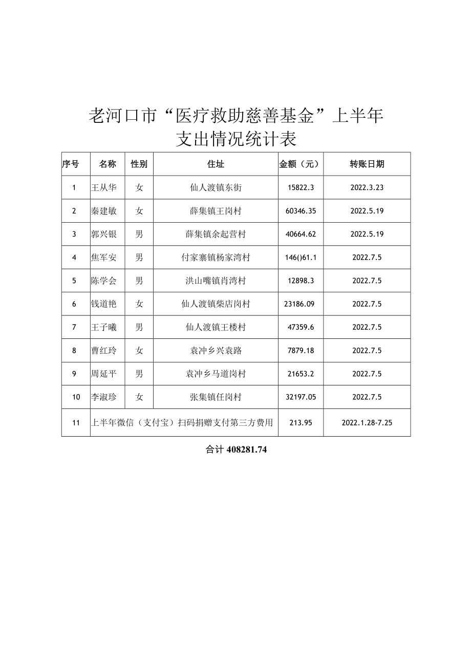 老河口市“医疗救助慈善基金”上半年支出情况统计表.docx_第1页