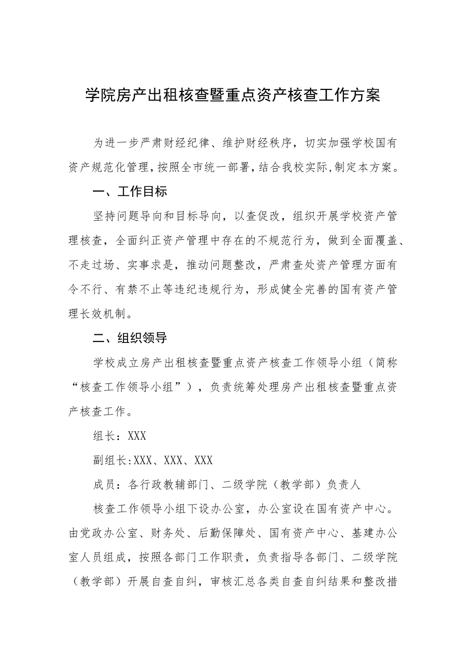 学院房产出租核查暨重点资产核查工作方案.docx_第1页