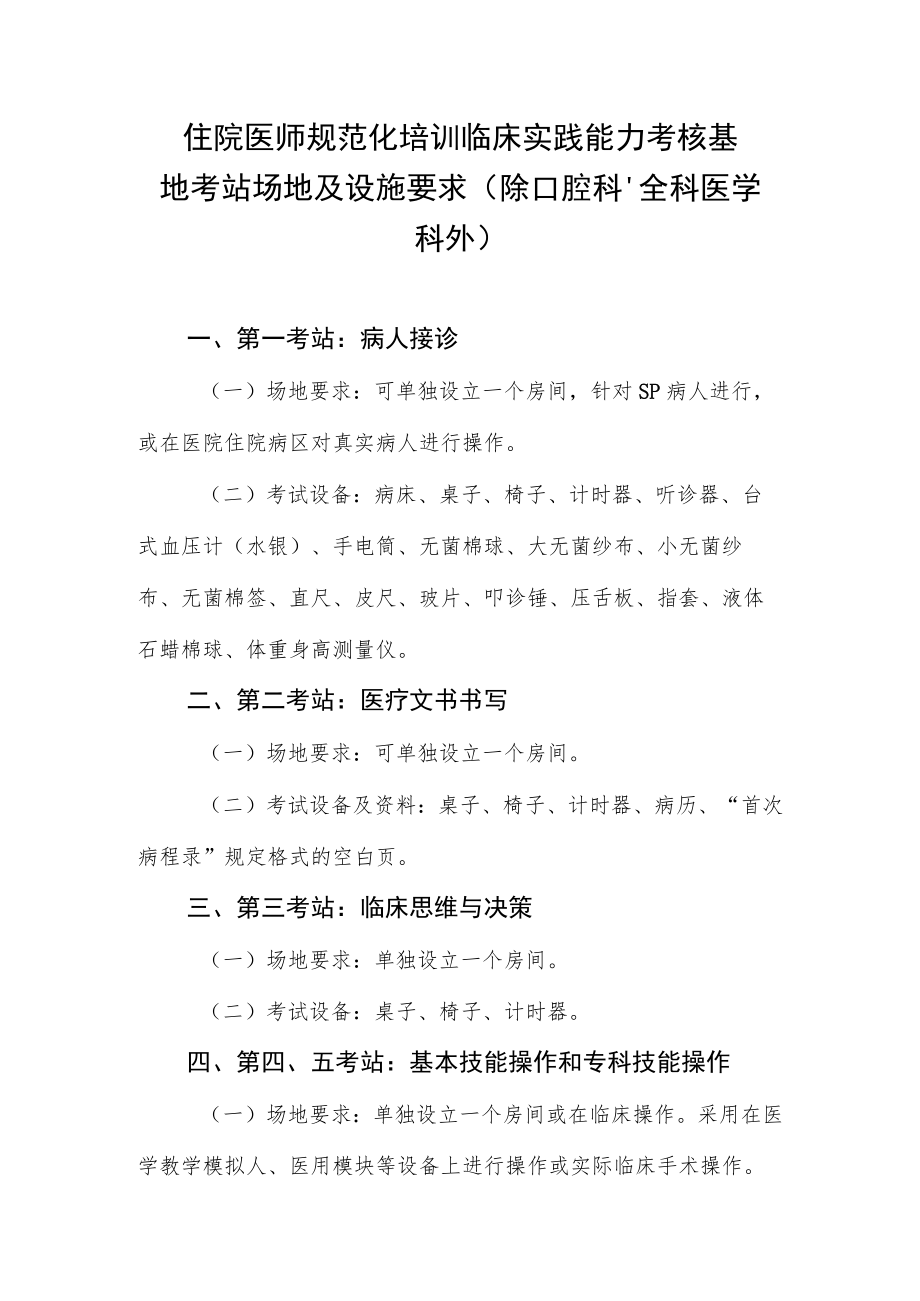 住院医师规范化培训临床实践能力考核基地考站场地及设施要求.docx_第1页