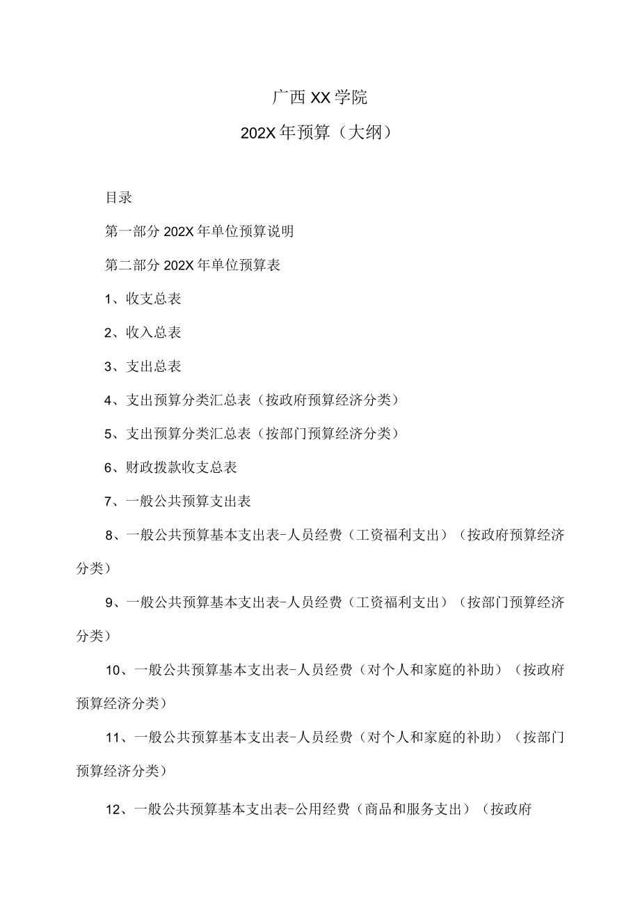 广西XX学院202X年预算（大纲）.docx_第1页