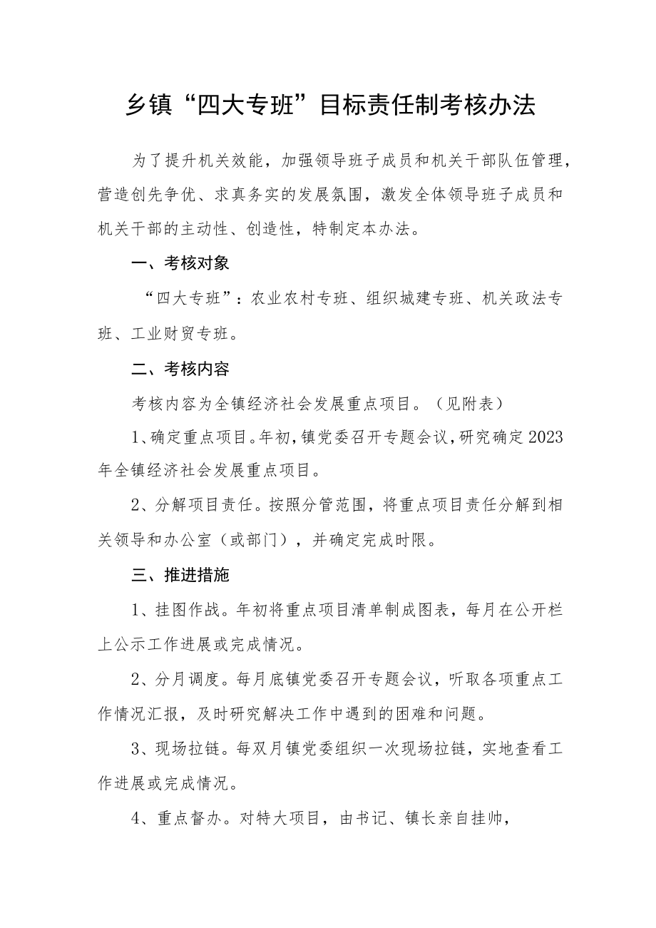 乡镇“四大专班”目标责任制考核办法.docx_第1页