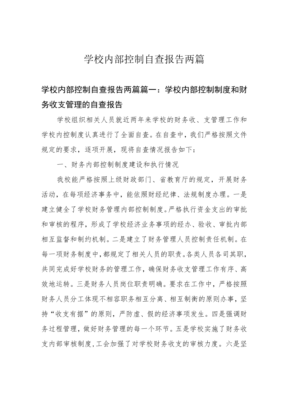 学校内部控制自查报告两篇.docx_第1页