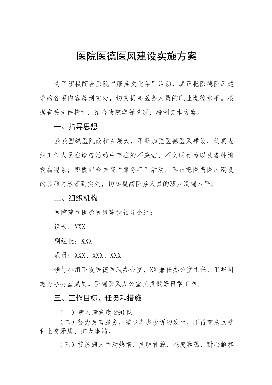 妇幼保健院医德医风建设实施方案七篇.docx_第1页