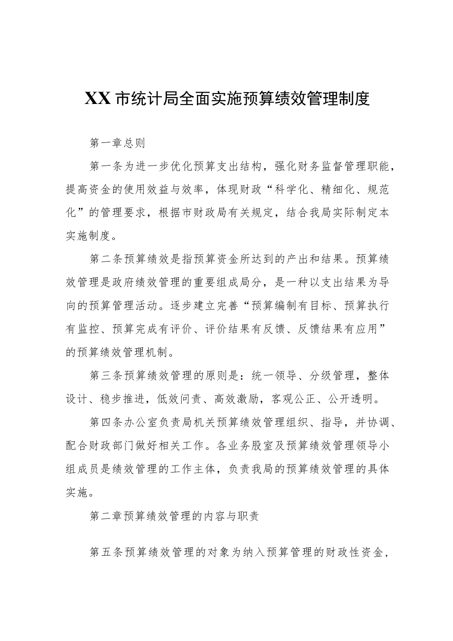 XX市统计局全面实施预算绩效管理制度.docx_第1页