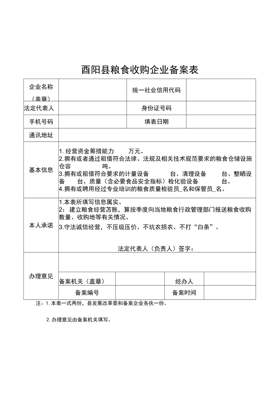 酉阳县粮食收购企业备案表.docx_第1页