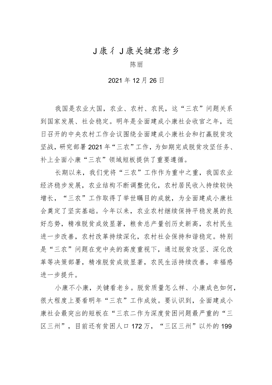 小康不小康 关键看老乡.docx_第1页