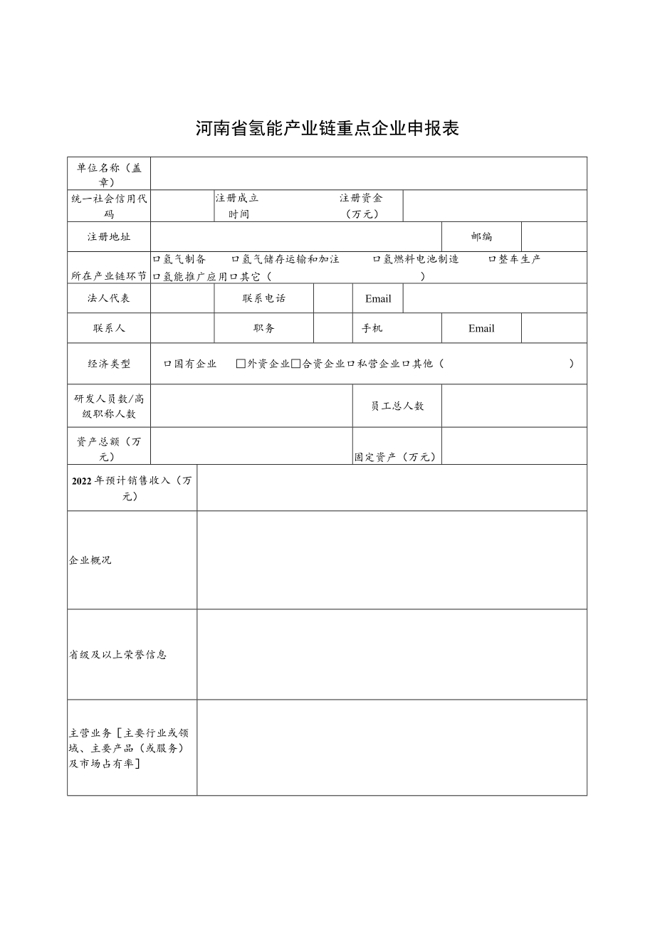 河南省氢能产业链研发机构、重点企业和技术产品申报表和申报书.docx_第2页