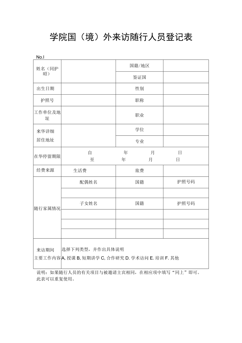 学院国（境）外来访随行人员登记表.docx_第1页