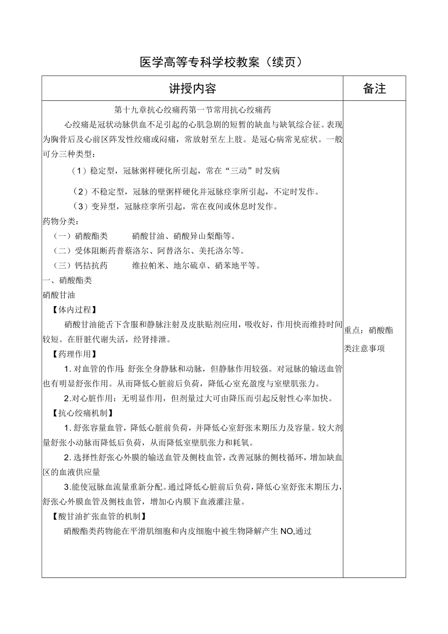 药理学之抗心绞痛药、抗慢性心功能不全药教案教学设计.docx_第2页