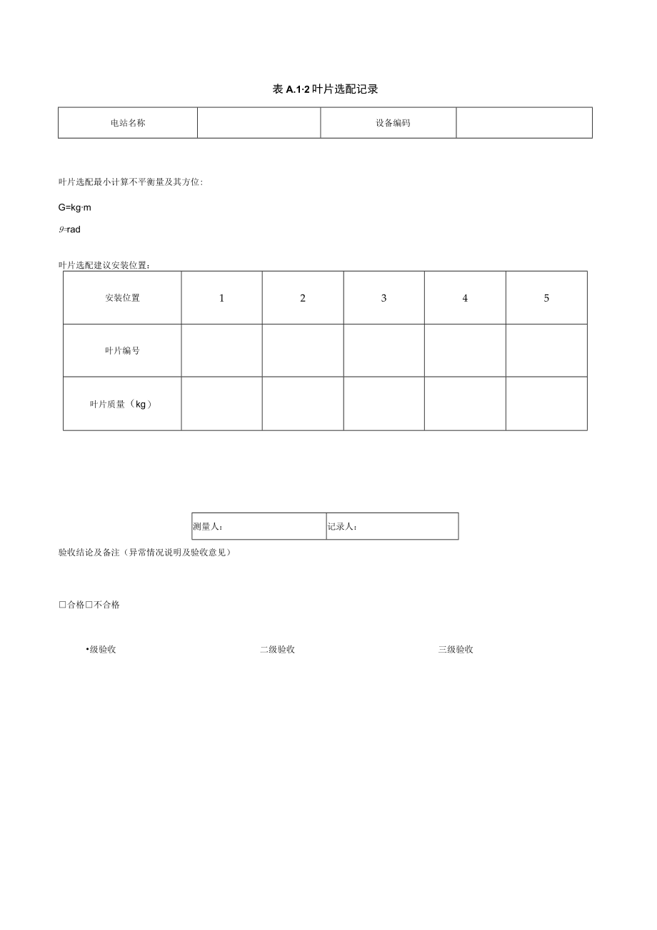 轴流转桨式水轮机转轮静平衡试验参考记录表格.docx_第2页