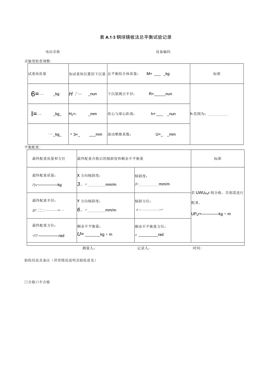 轴流转桨式水轮机转轮静平衡试验参考记录表格.docx_第3页