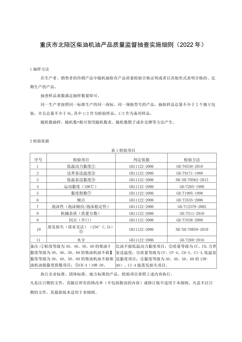 重庆市北碚区柴油机油产品质量监督抽查实施细则2022年.docx_第1页