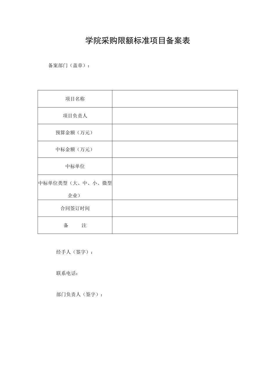 学院采购限额标准项目备案表.docx_第1页