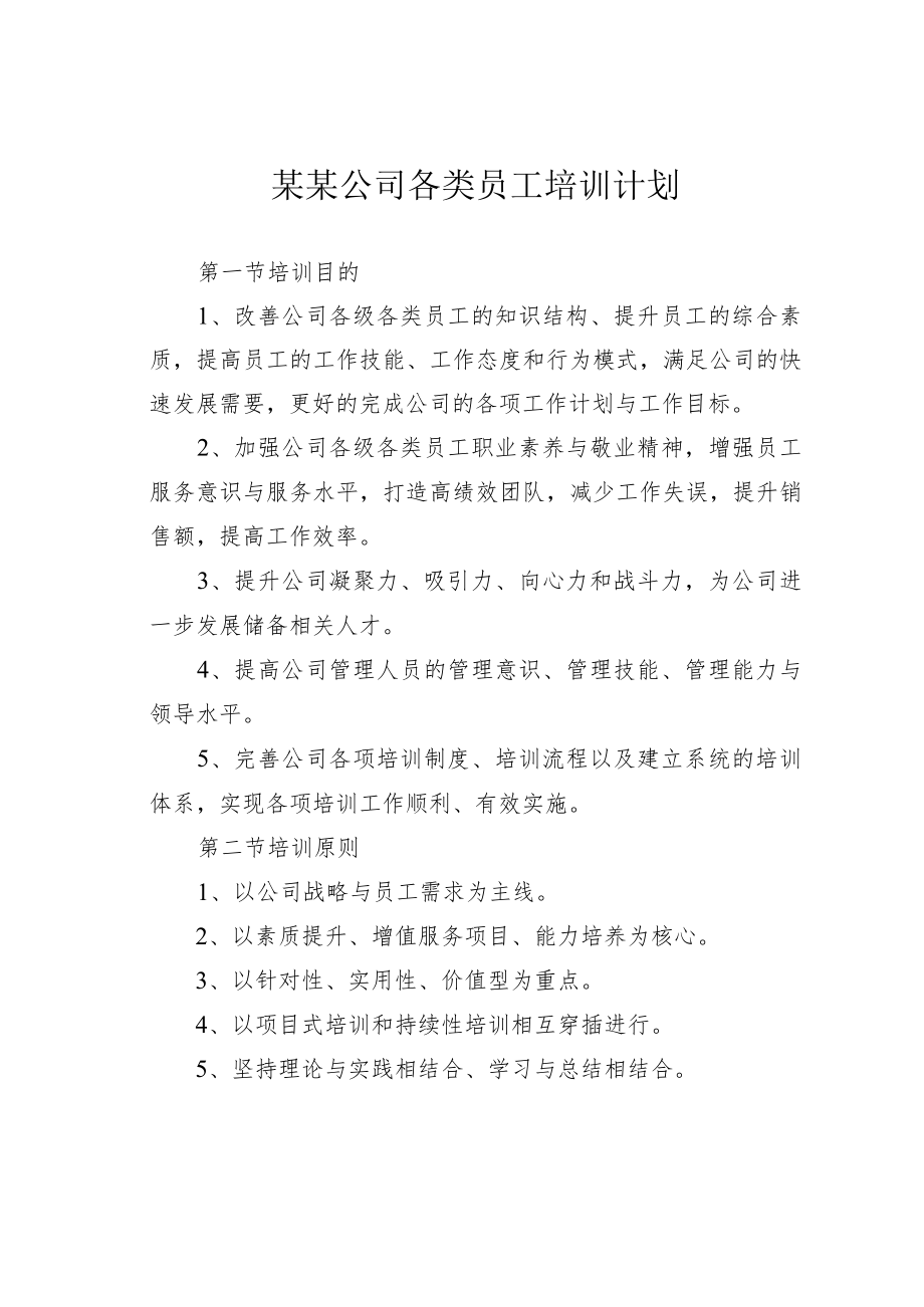 某某公司各类员工培训计划.docx_第1页