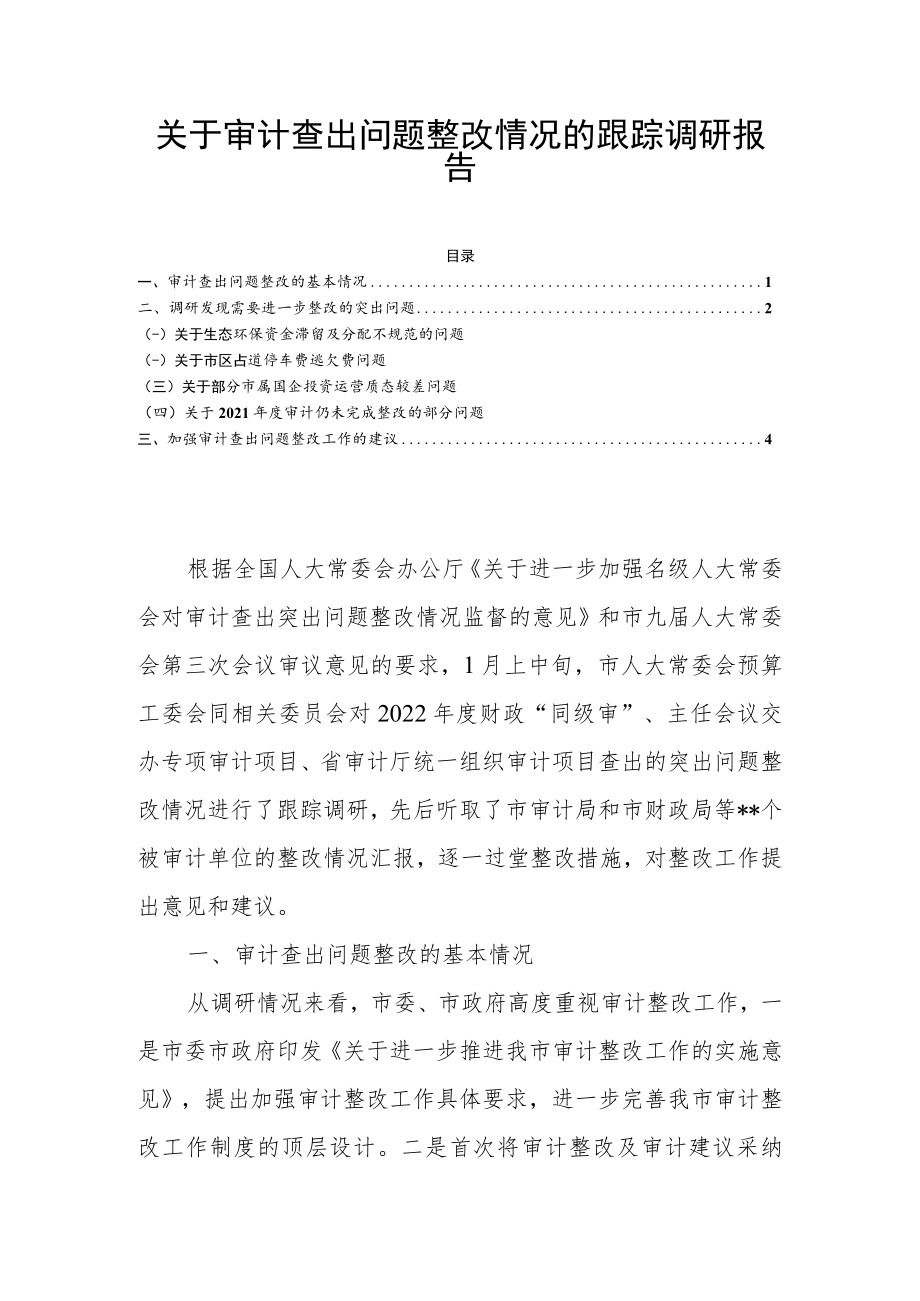 关于审计查出问题整改情况的跟踪调研报告.docx_第1页