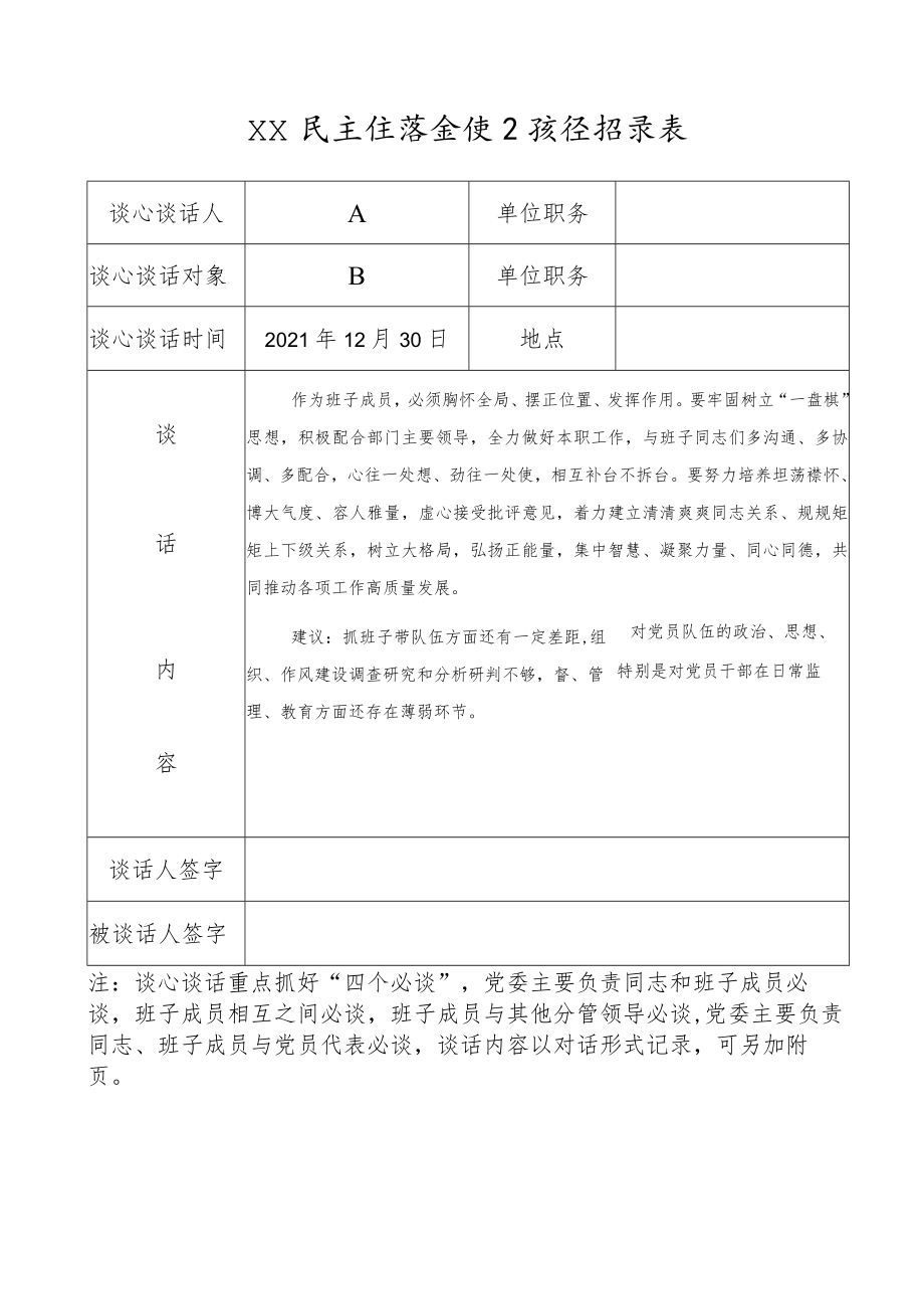 谈心谈话记录表（民主生活会）.docx_第1页