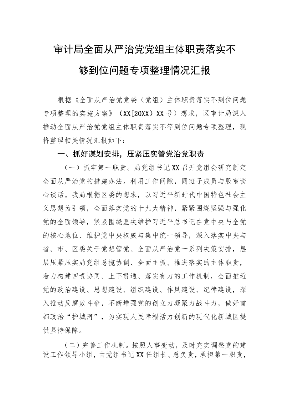 审计局全面从严治党党组主体职责落实不够到位问题专项整理情况汇报.docx_第1页