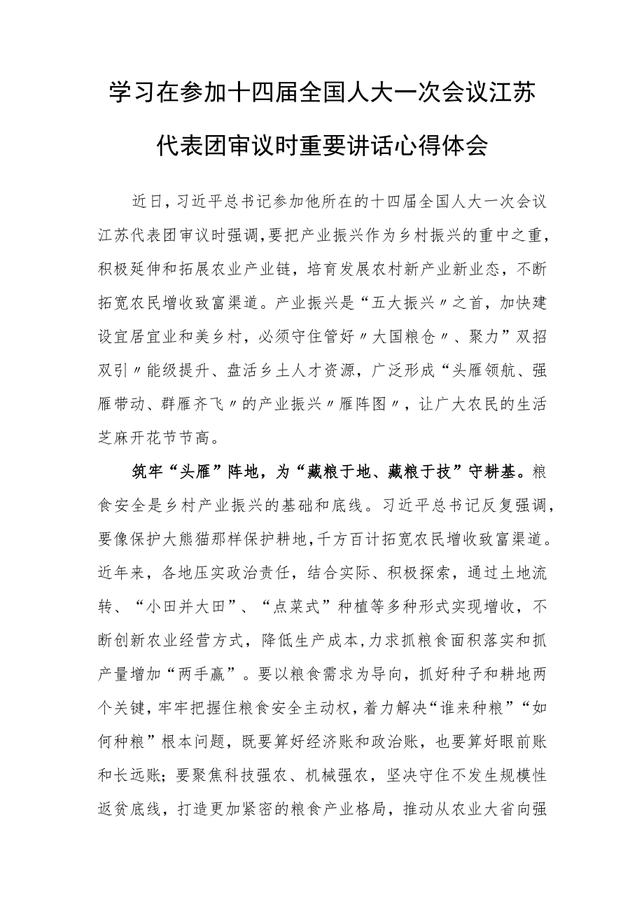 （3篇）党组干部学习领会2023年在参加十四届全国人大一次会议江苏代表团审议时重要讲话精神心得体会材料.docx_第1页