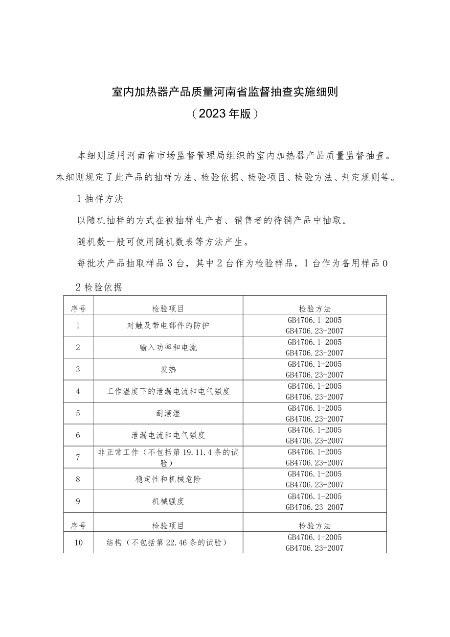 室内加热器产品质量河南省监督抽查实施细则（2023年版）.docx_第1页