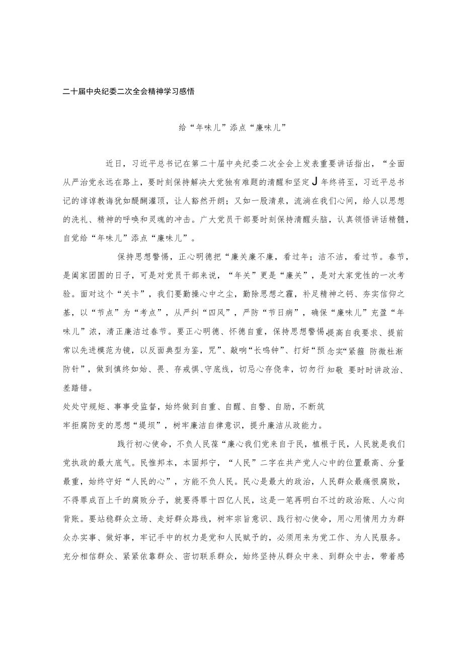 二十届中央纪委二次全会精神学习感悟.docx_第1页