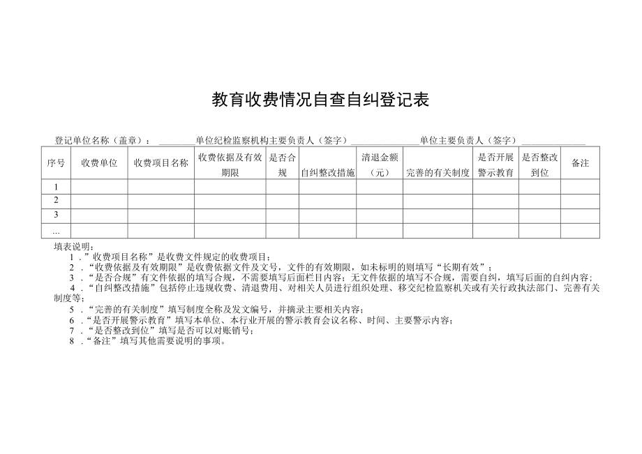 教育收费摸底清单、收费情况自查自纠登记表.docx_第3页