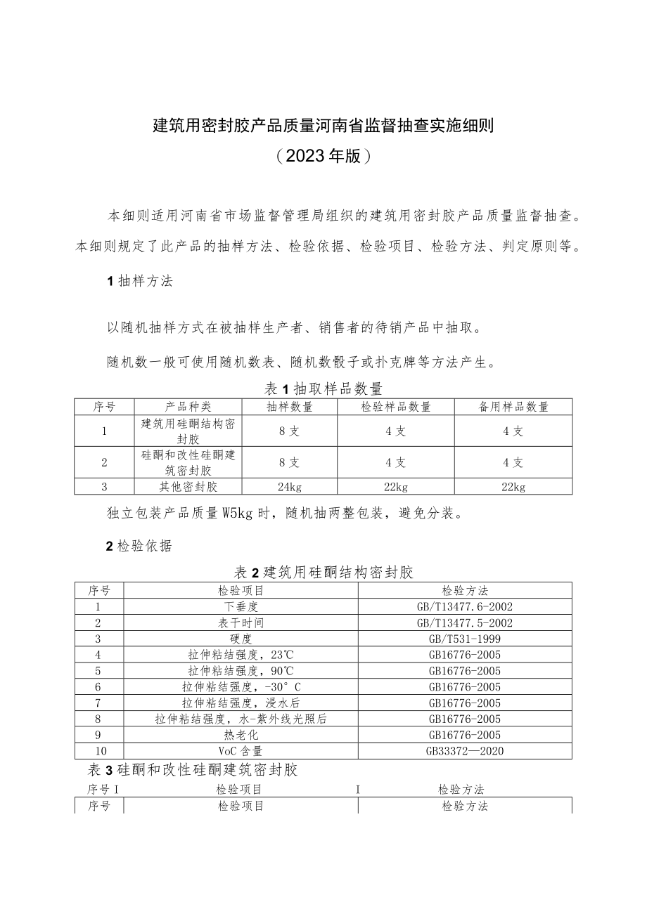 建筑用密封胶产品质量河南省监督抽查实施细则（2023年版）.docx_第1页