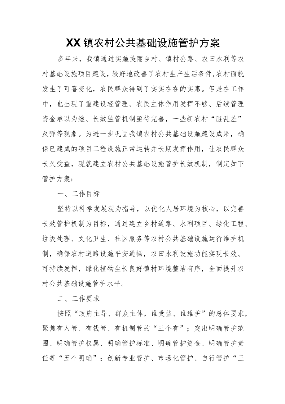 XX镇农村公共基础设施管护方案.docx_第1页