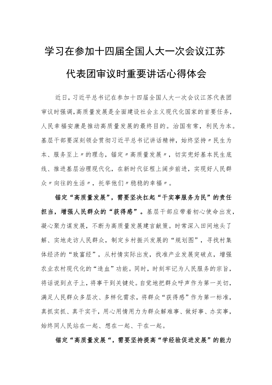 普通党员学习领会2023年在参加十四届全国人大一次会议江苏代表团审议时重要讲话精神心得体会范文【3篇】.docx_第3页