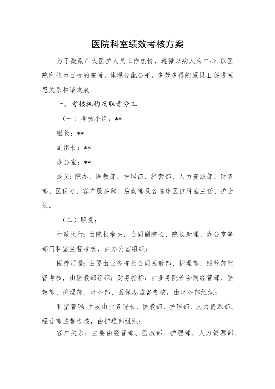 医院科室绩效考核方案.docx_第1页