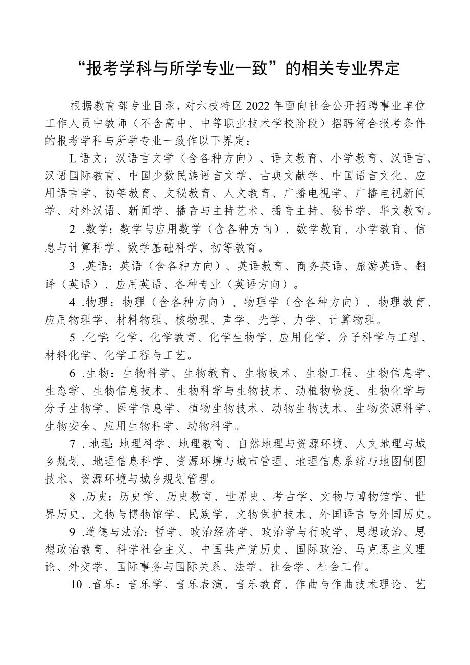 “报考学科与所学专业一致”的相关专业界定(2022年).docx_第1页