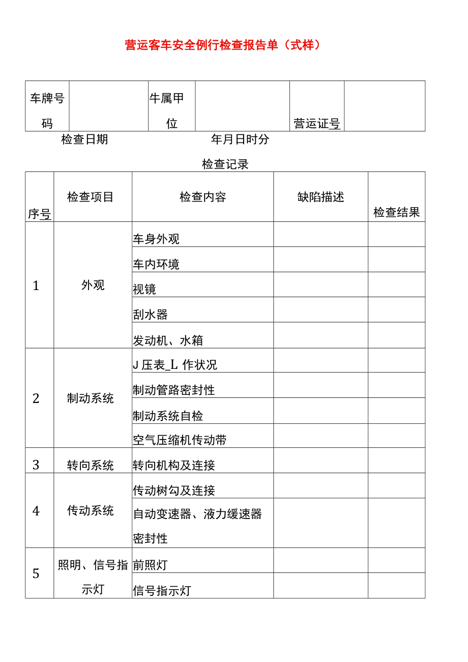 营运客车安全例行检查项目报告单模板.docx_第1页