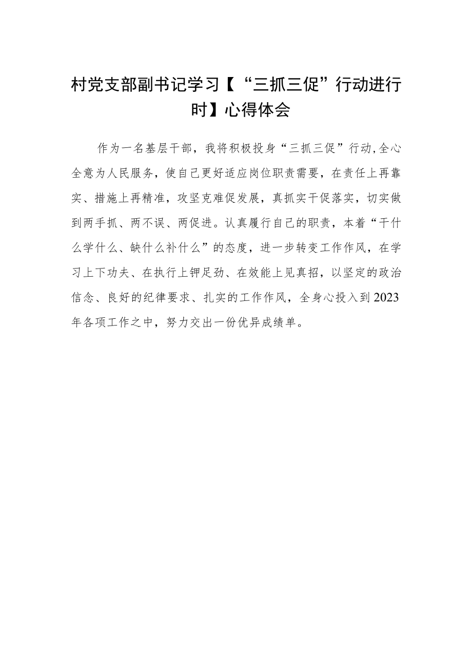 村党支部副书记学习【“三抓三促”行动进行时】心得体会.docx_第1页