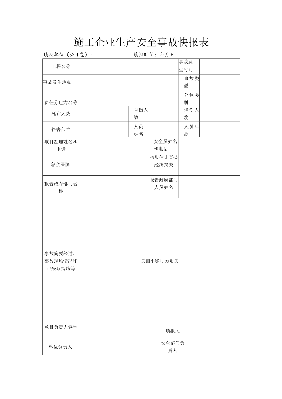 施工企业生产安全事故快报表.docx_第1页