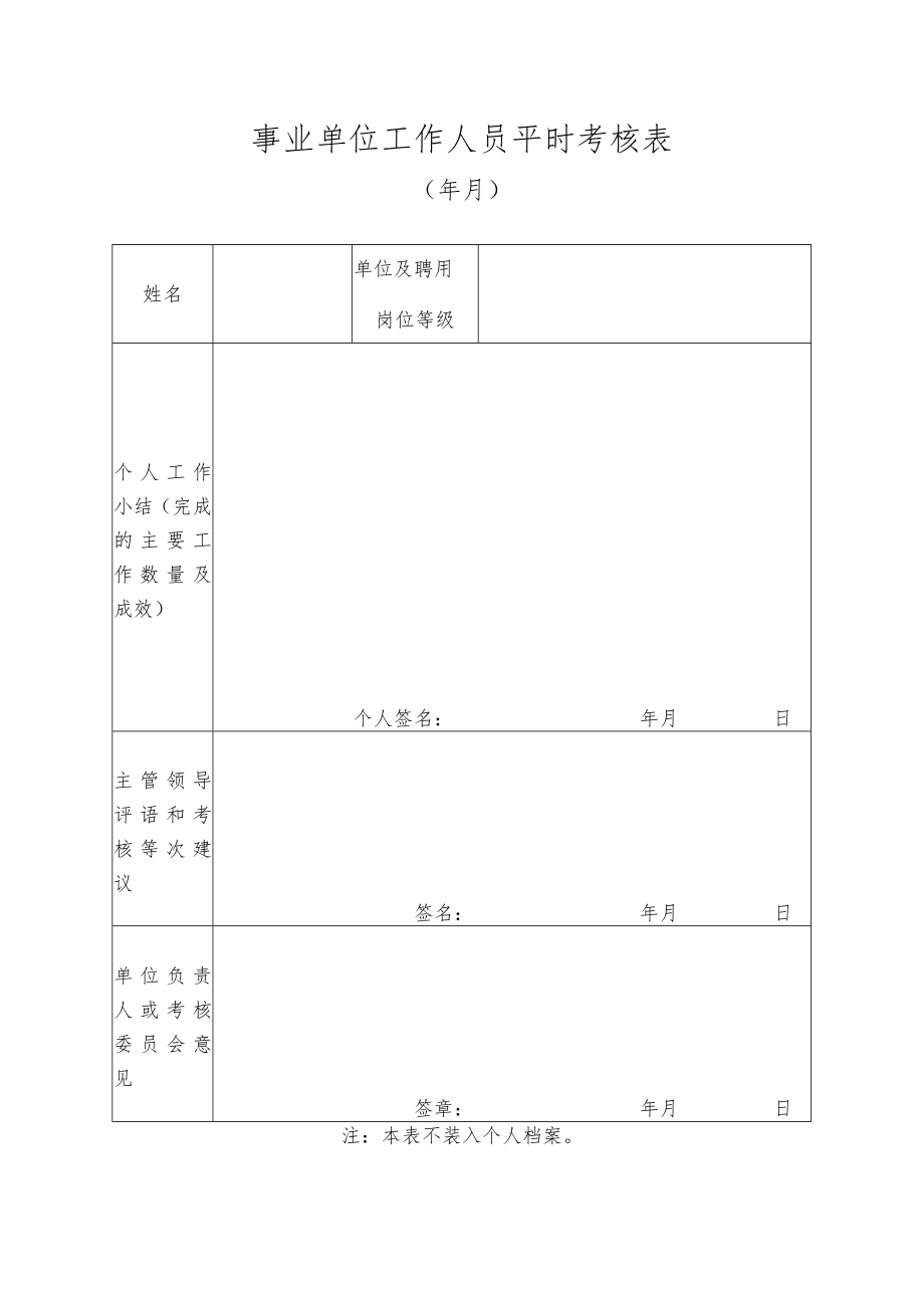 XX学院事业单位工作人员平时考核表.docx_第1页