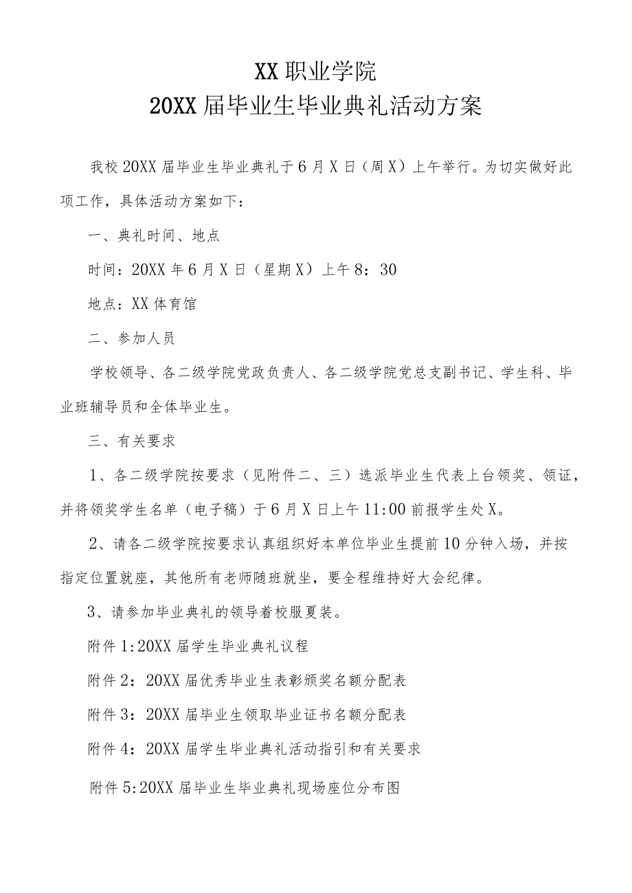 XX职业学院20XX届毕业生毕业典礼活动方案.docx_第1页