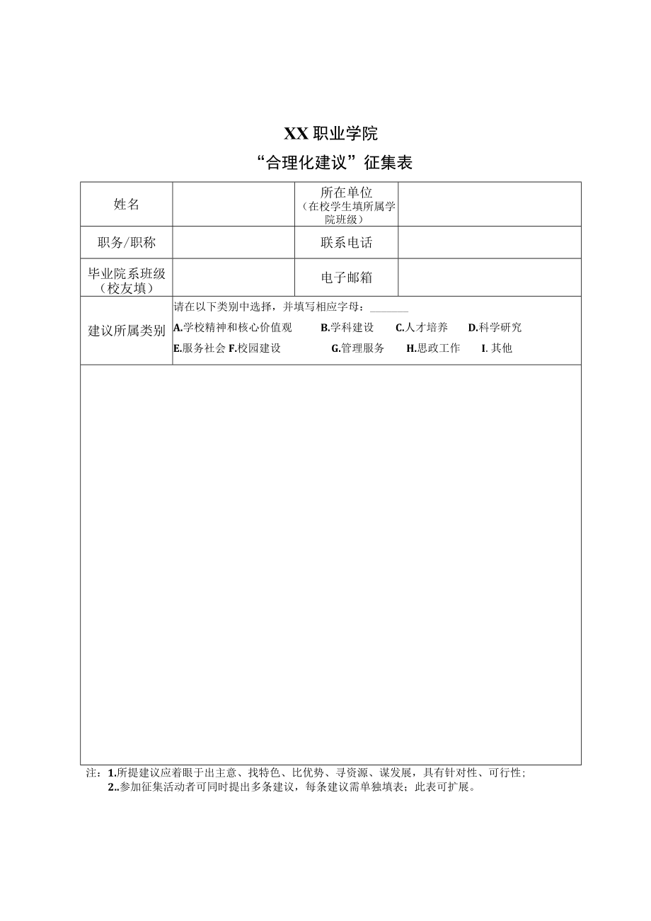 XX职业学院“合理化建议”征集表.docx_第1页