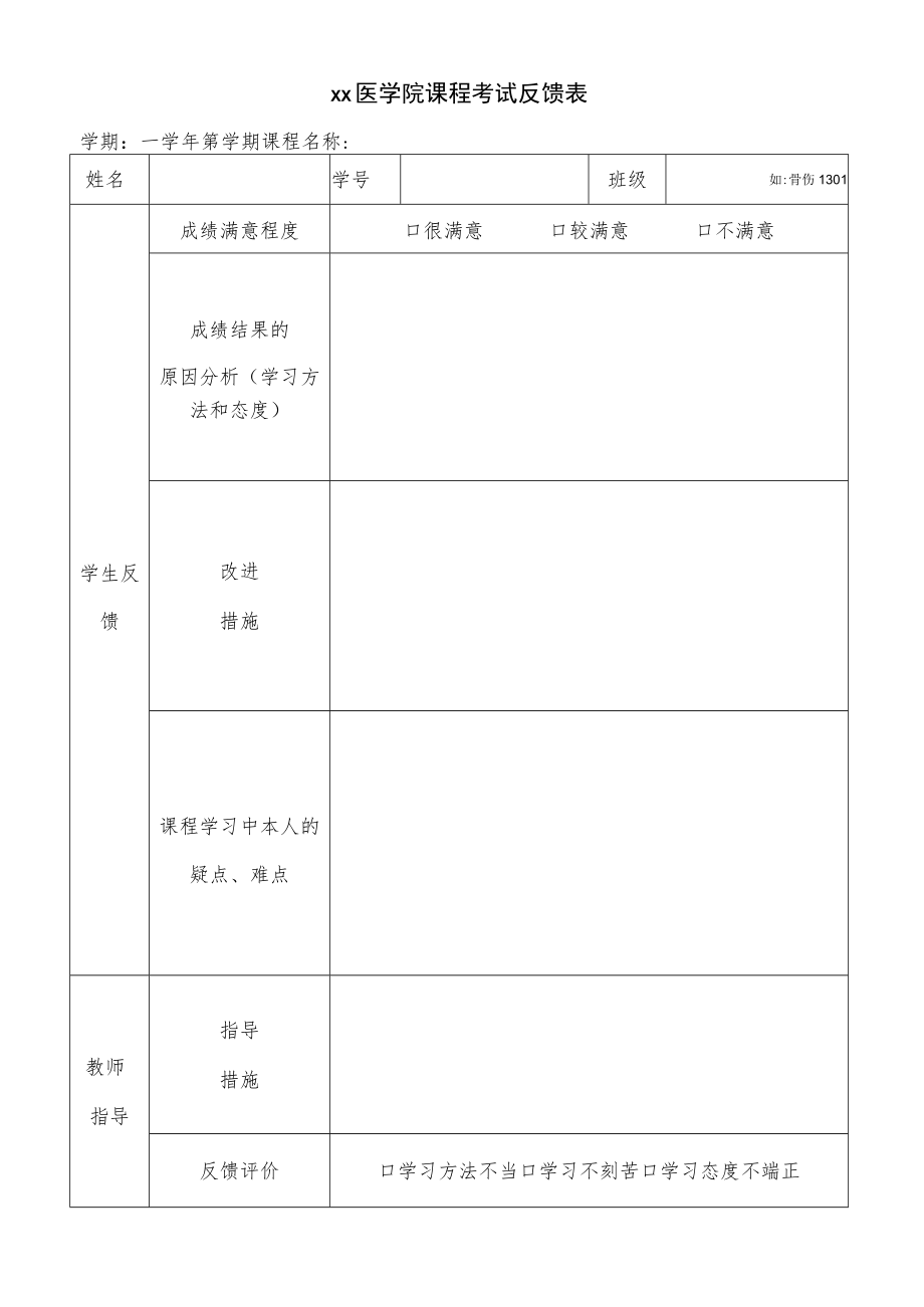 xx医学院课程考试反馈表.docx_第1页