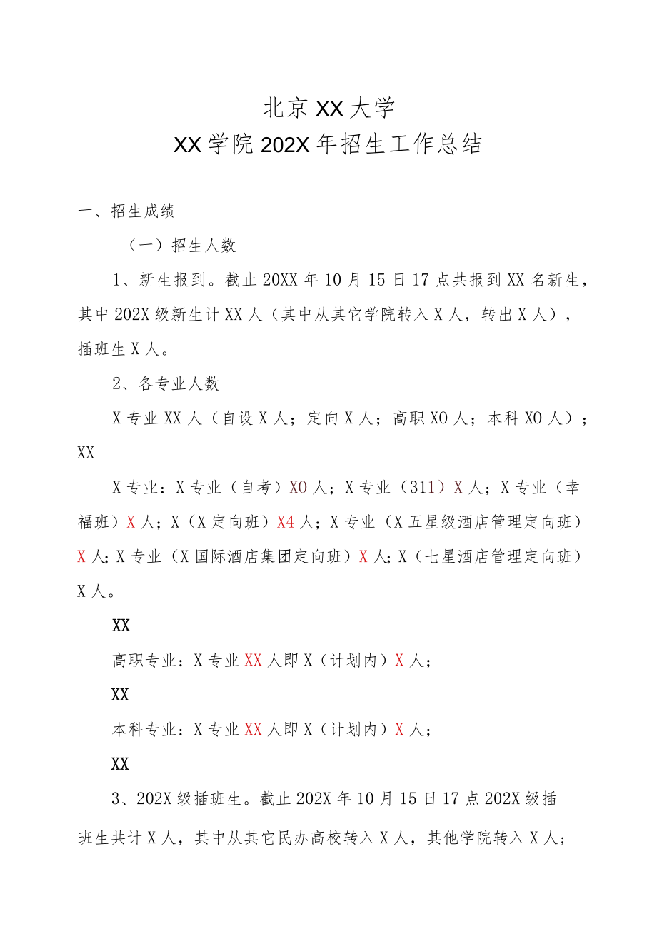 北京XX大学XX学院202X年招生工作总结.docx_第1页