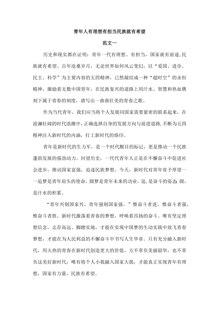 青年人有理想有担当民族就有希望作文范文二.docx_第1页