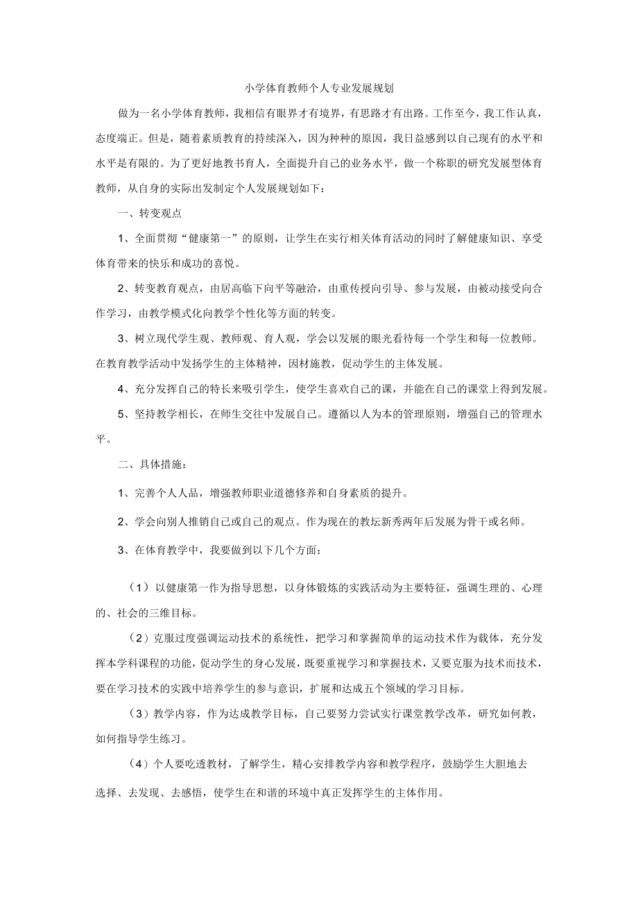 小学体育教师个人专业发展规划.docx_第1页