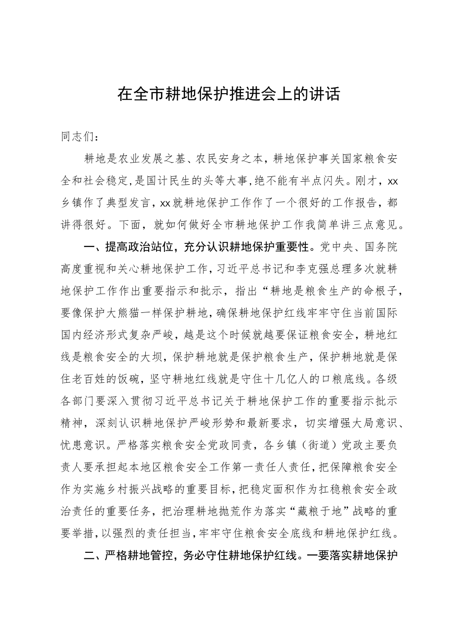 在全市耕地保护推进会上的讲话.docx_第1页