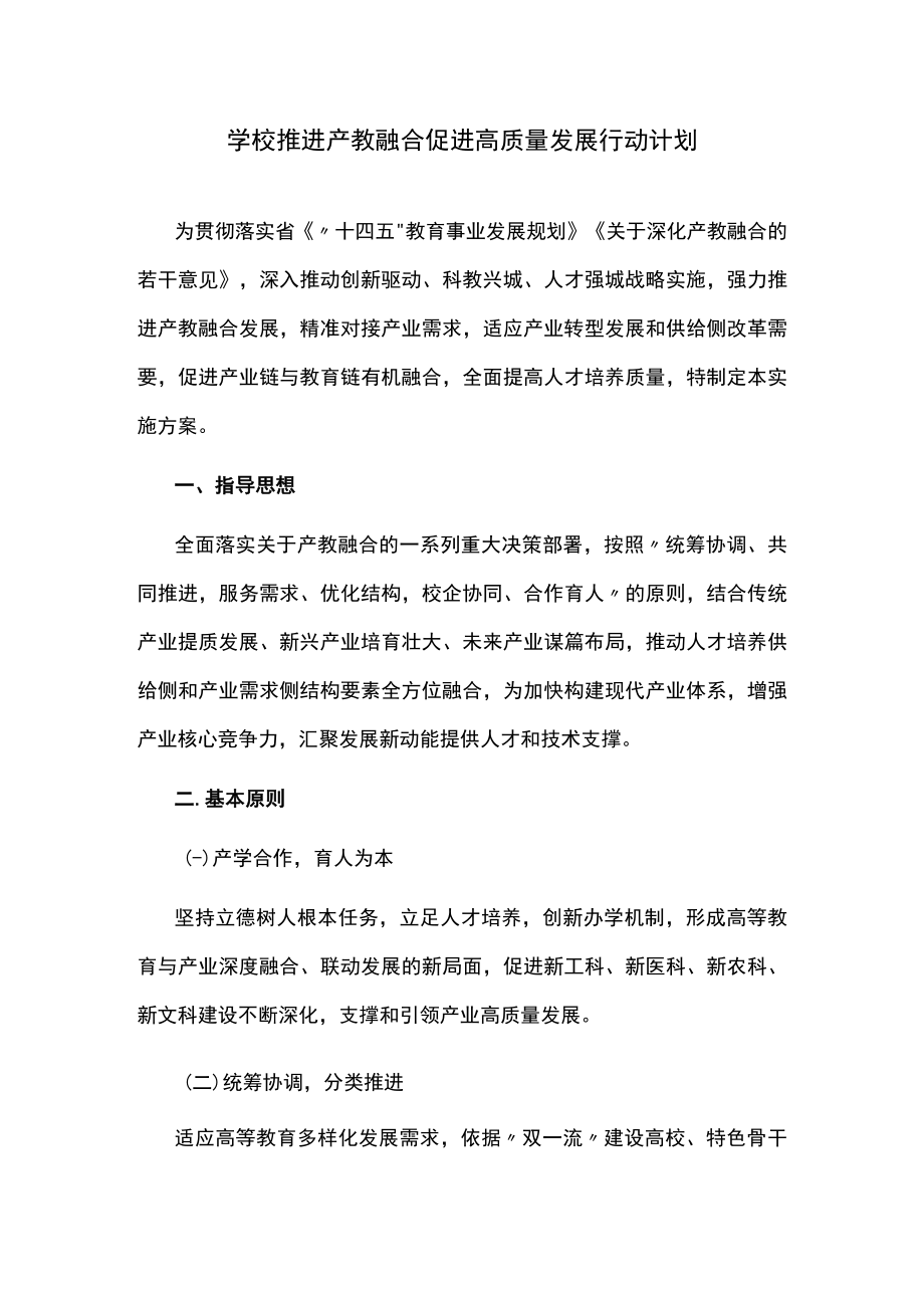 学校推进产教融合促进高质量发展行动计划.docx_第1页