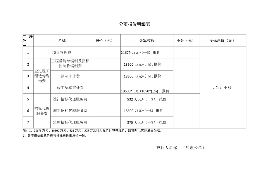 分项报价明细表.docx_第1页